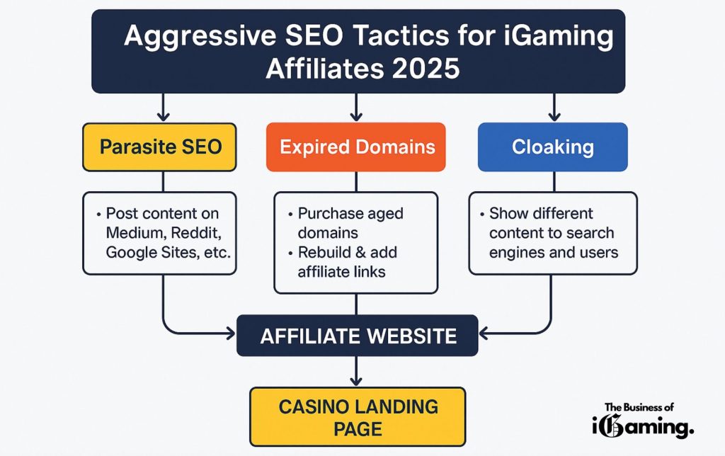 aggressive seo tactics for igaming affiliates infographic