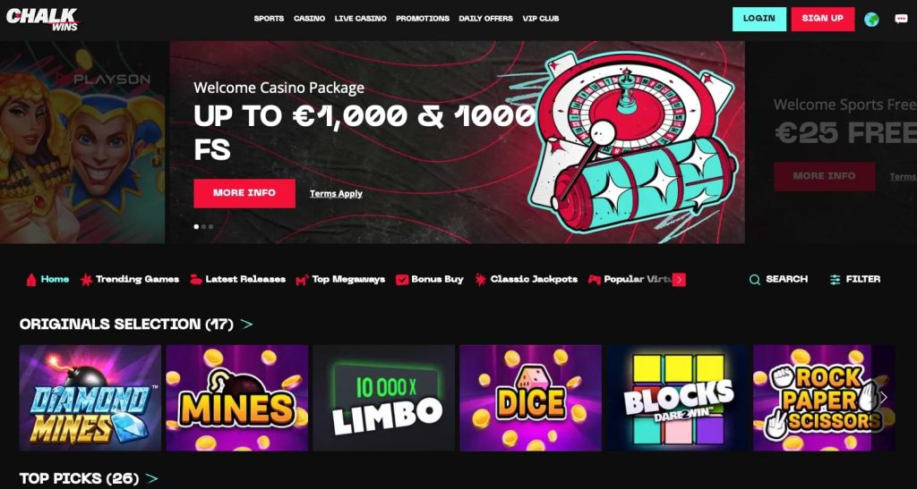 Chalkwins casino homepage