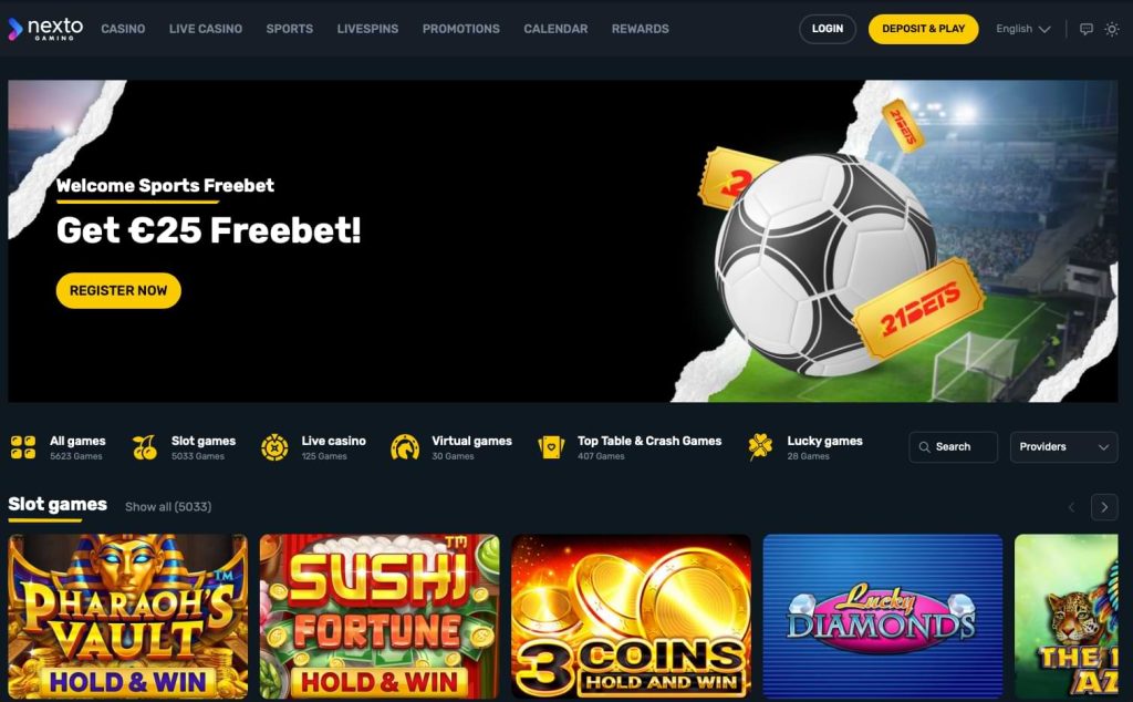 Nexto casino homepage