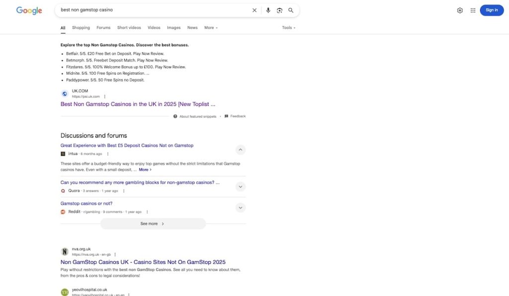 best non gamstop casino google serp