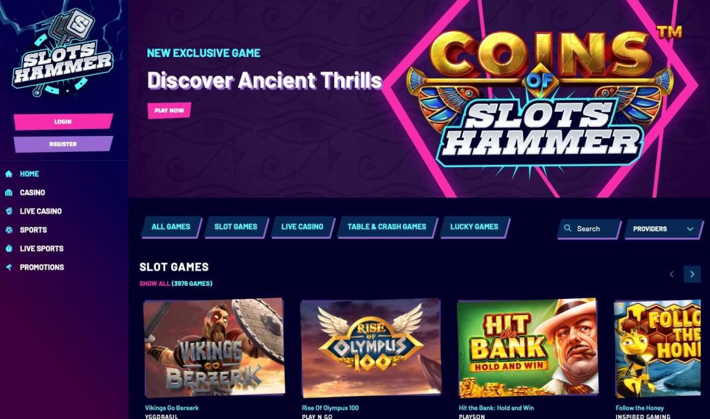 Slots Hammer casino homepage