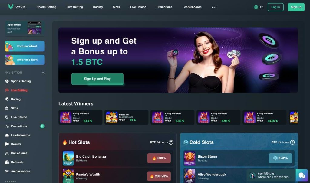 Vave crypto casino homepage