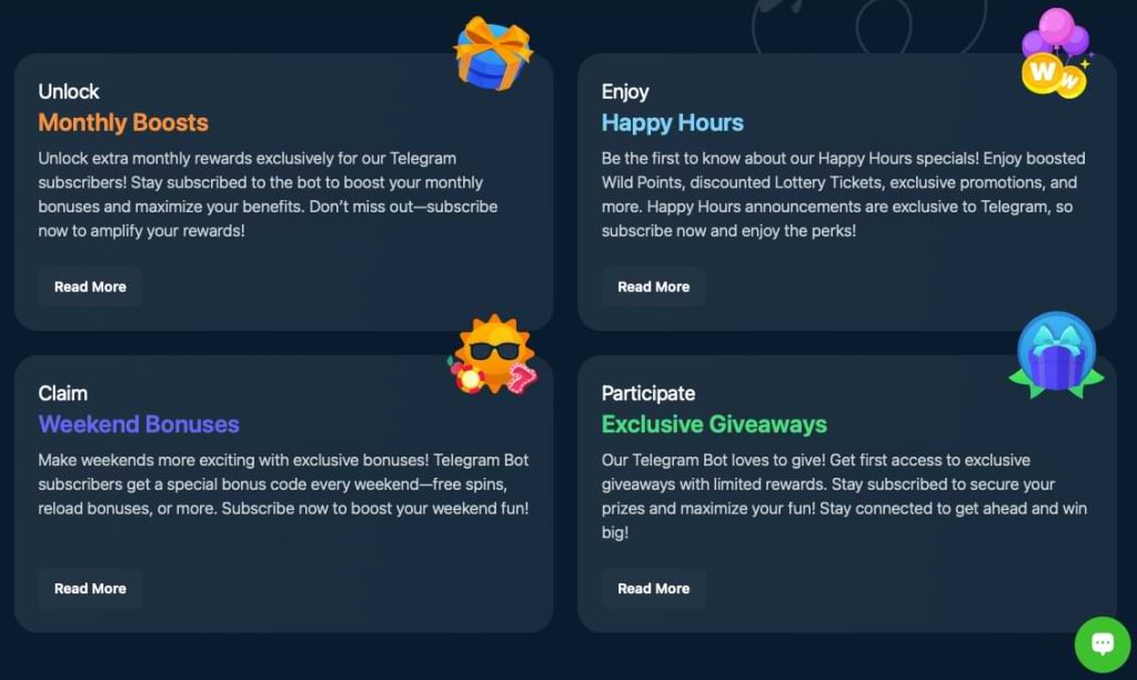 Wild.io Telegram Bonuses