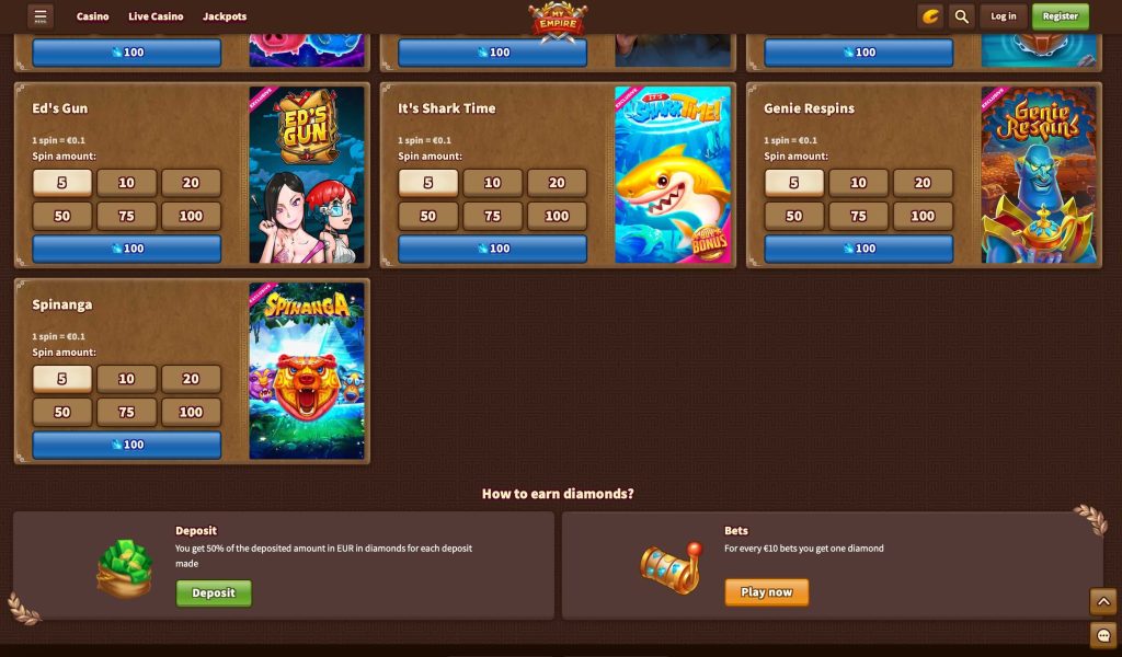 earn diamonds MyEmpire Casino