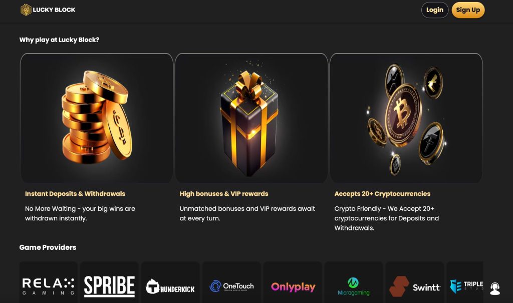 Lucky Block Crypto Casino homepage