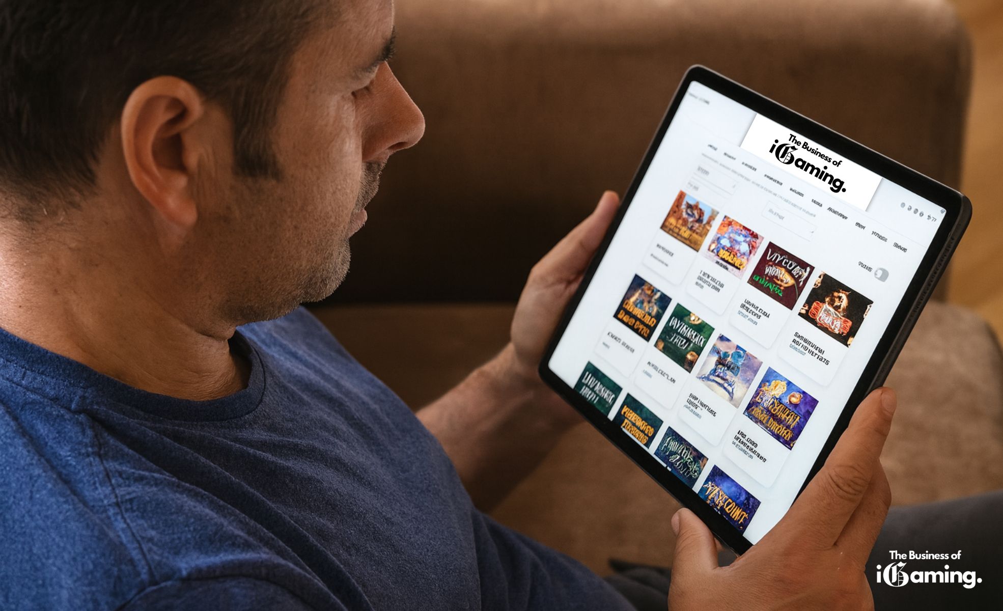 Why Free Casino Games Are Driving Traffic in iGaming – And How Social Casinos Tie In Man watching The Free Games Page on The Business of iGaming Page on a tablet