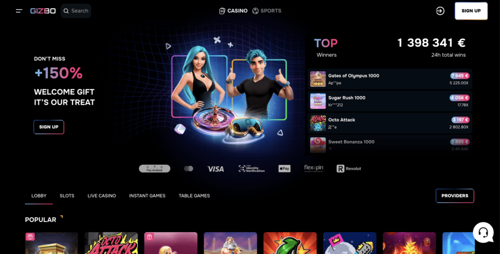 Gizbo casino homepage