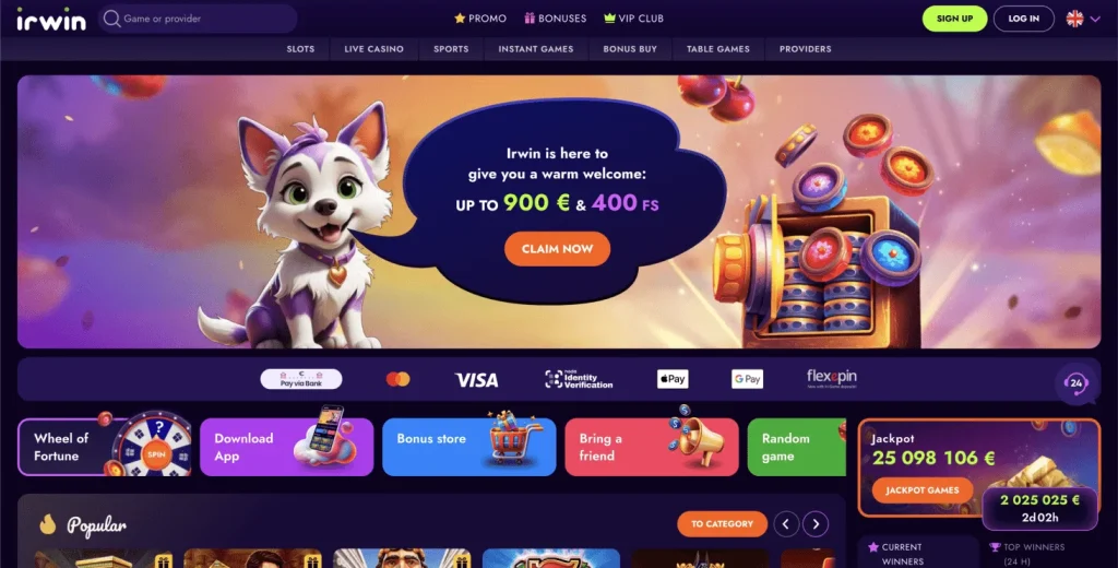 Irwin casino homepage