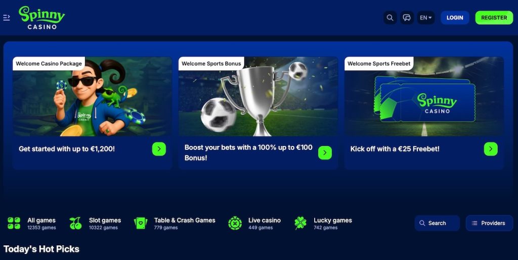 Spinny casino homepage