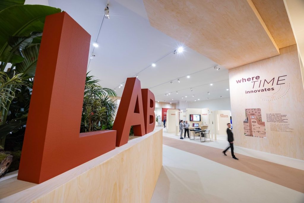 Innovation LAB area at Watches and Wonders Geneva showcasing watchmaking technology exhibits and modern design installations