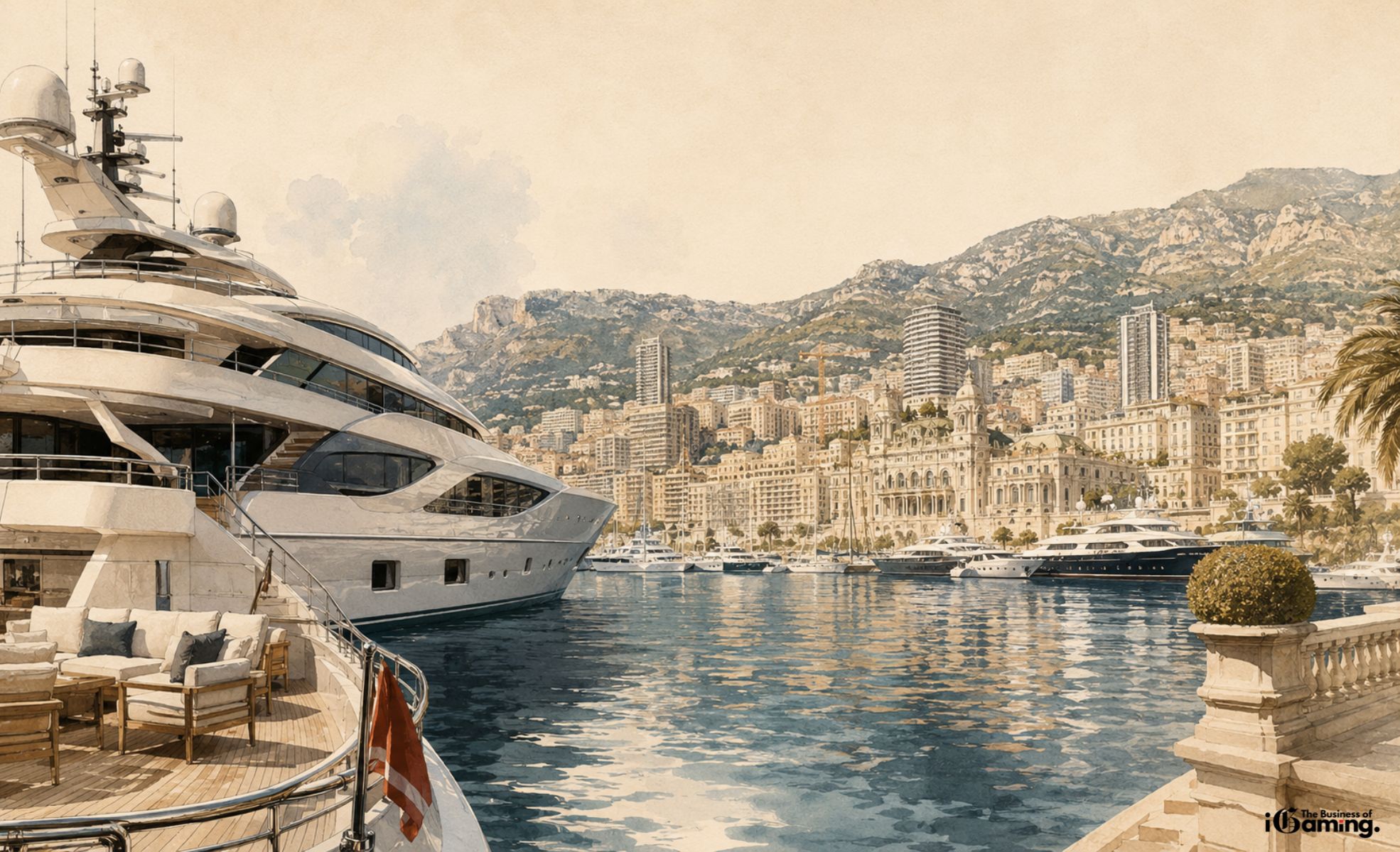 The True Cost Of Superyacht Ownership: What The Ultra-Rich Really Spend To Stay Afloat Illustration of a luxury superyacht in Monaco harbour, representing the economics of superyacht ownership and Mediterranean high-end living