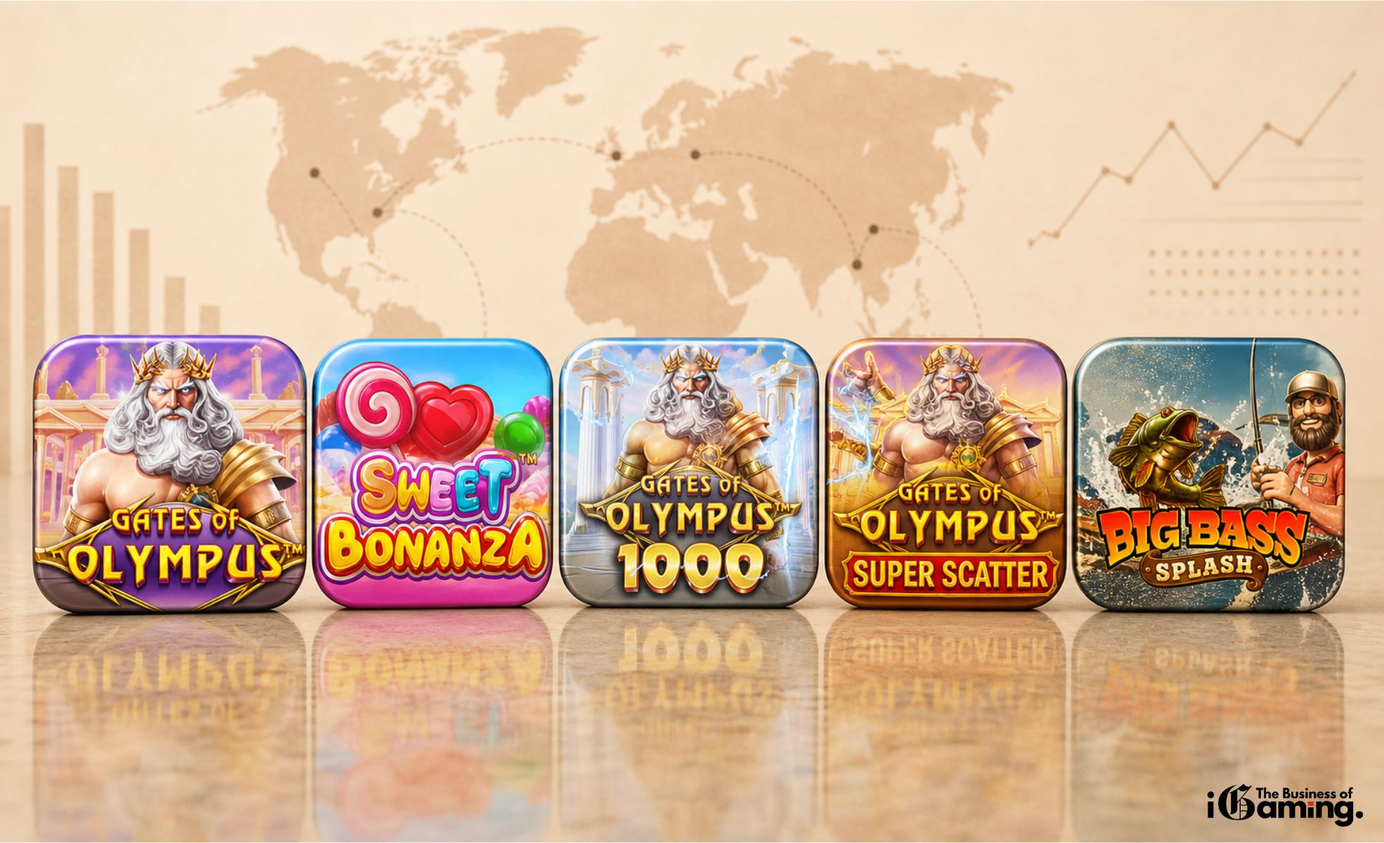 The Most Popular Casino Games in the World (2026) – Data-driven Analysis Based on Blask Across 22 Global Markets Top 5 most popular casino slot games 2026 featuring Gates of Olympus, Sweet Bonanza, Gates of Olympus 1000, Super Scatter and Big Bass Splash on global iGaming background