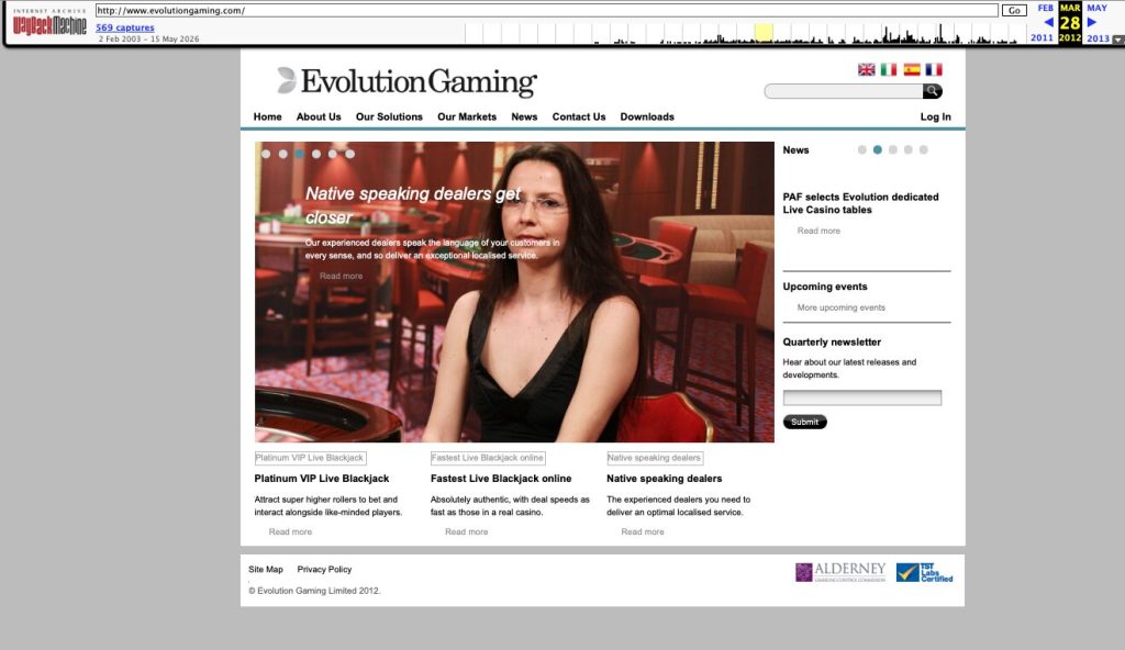 Evolution Gaming homepage 2012