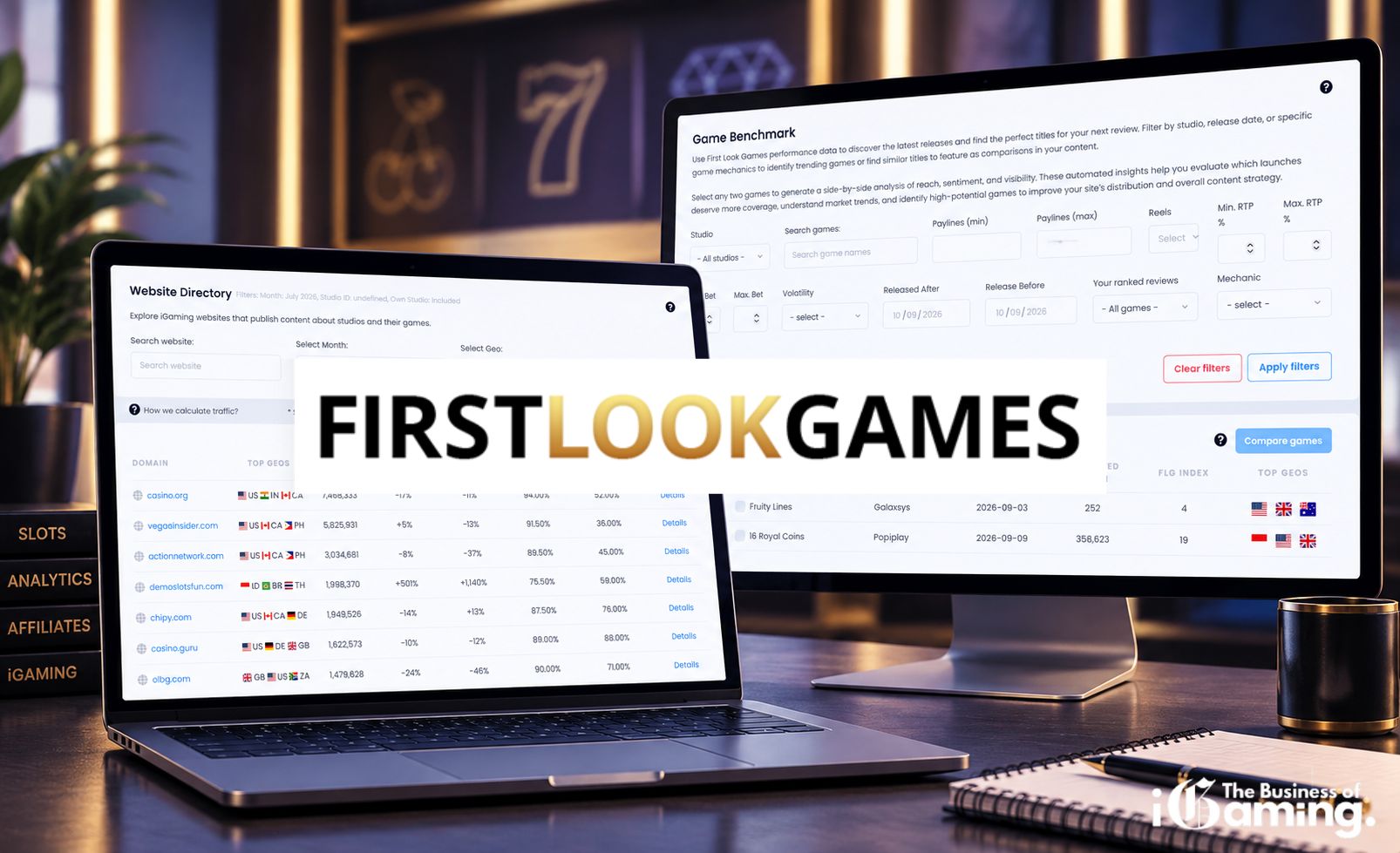 First Look Games Becomes Even More Useful for iGaming Publishers With New Analytics Tools First Look Games publisher analytics tools featuring Website Directory and Game Benchmarking for iGaming publishers.