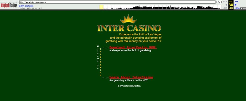 Intercasino homepage 1996