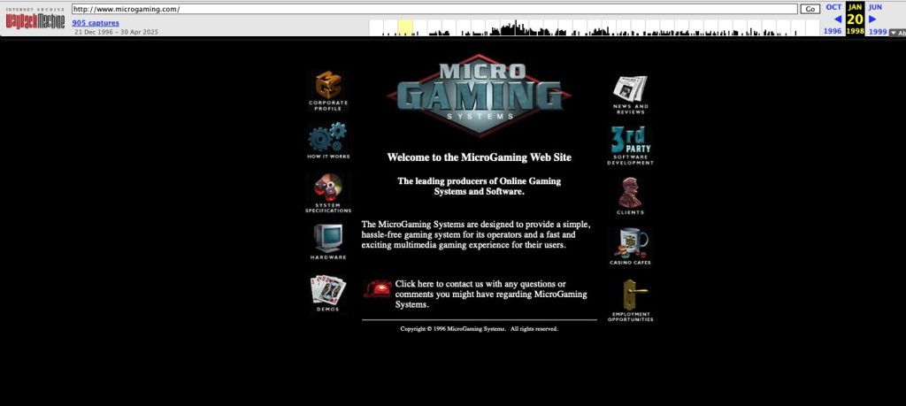 Microgaming homepage 1998