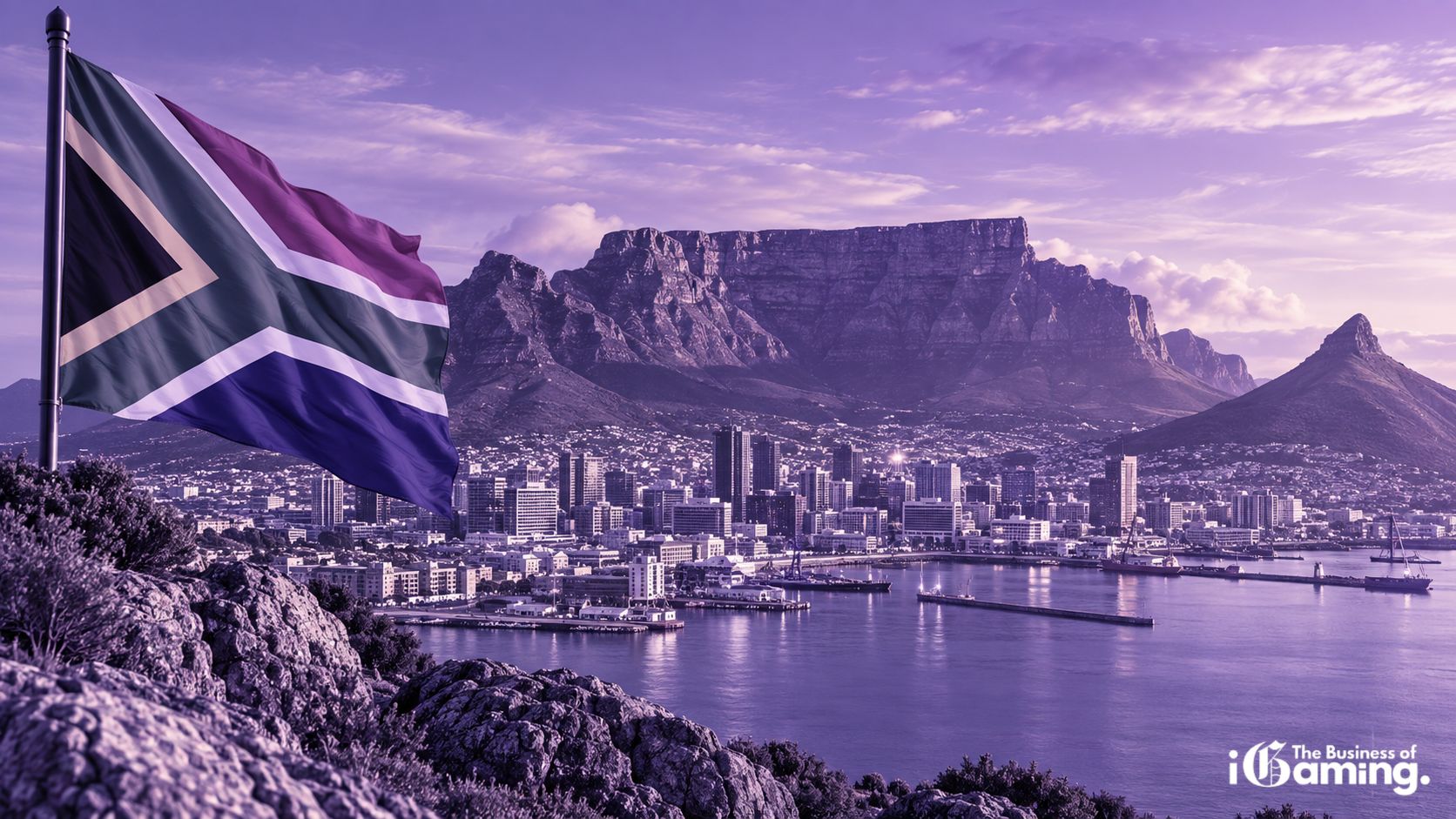 South African Gambling Market 2026: Betway Leads as Online Betting Reshapes the Market South African gambling market 2026 featuring Cape Town, Table Mountain and the South African flag in a purple hue.