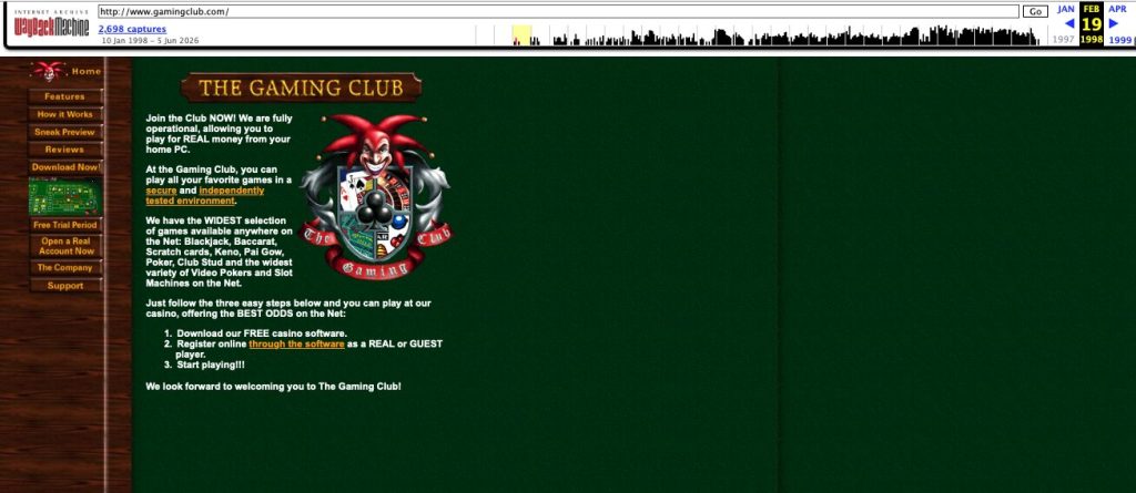 The Gaming Club homepage 1998
